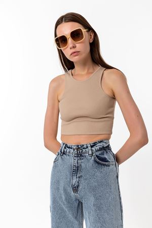 Halter Yaka Crop Top Bej