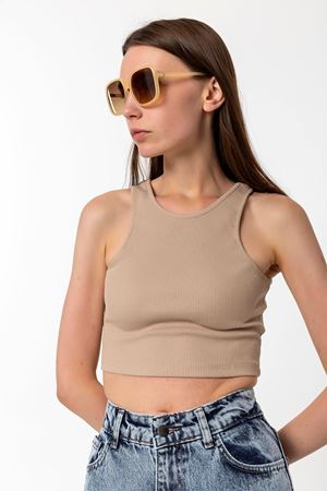 Halter Yaka Crop Top Bej
