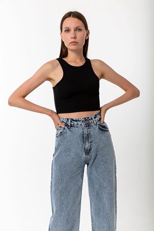 Halter Yaka Crop Top Siyah