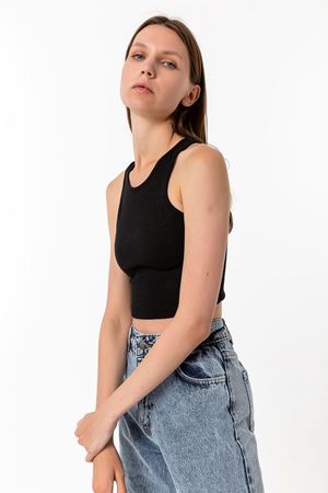 Halter Yaka Crop Top Siyah