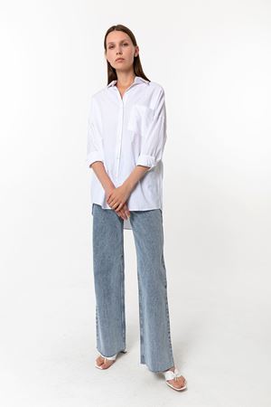 Kadın Oversize Poplin Uzun Kollu Gömlek Beyaz