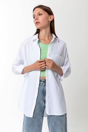 Kadın Oversize Poplin Uzun Kollu Gömlek Beyaz
