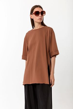Oversize Yırtmaçlı T-shirt Kahve