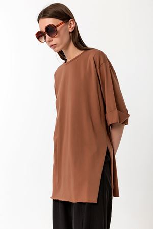 Oversize Yırtmaçlı T-shirt Kahve