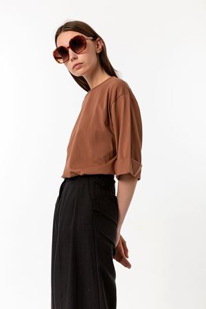 Oversize Yırtmaçlı T-shirt Kahve