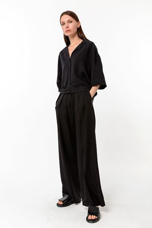 Kadın Keten Oversize Gömlek Palazzo Pantolon İkili Takım Siyah