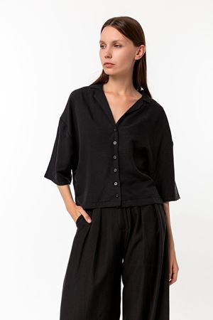 Kadın Keten Oversize Gömlek Palazzo Pantolon İkili Takım Siyah