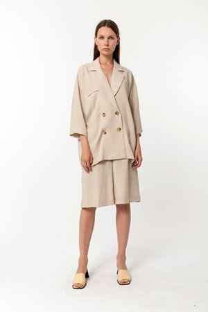 Keten Ceket Bermuda Takım Bej