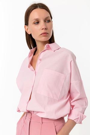 Oversize Poplin Uzun Kollu Gömlek Pembe