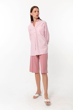 Oversize Poplin Uzun Kollu Gömlek Pembe