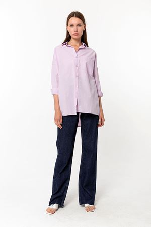 Kadın Oversize Poplin Uzun Kollu Gömlek Lila