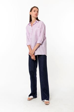 Kadın Oversize Poplin Uzun Kollu Gömlek Lila