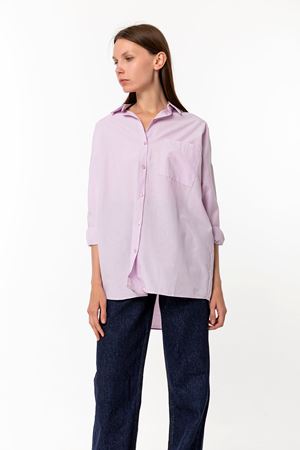 Kadın Oversize Poplin Uzun Kollu Gömlek Lila