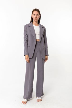 Kadın Palazzo Blazer Ceket Pantolon Takım Gri