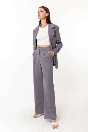 Kadın Palazzo Blazer Ceket Pantolon Takım Gri