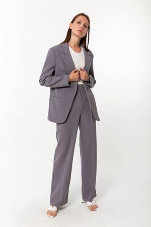 Kadın Palazzo Blazer Ceket Pantolon Takım Gri