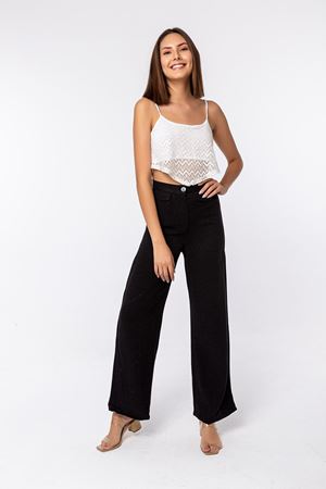 Kadın Palazzo  Keten Pantolon Siyah