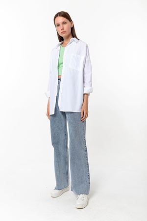 Kadın Oversize Poplin Uzun Kollu Gömlek Beyaz