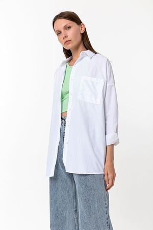 Kadın Oversize Poplin Uzun Kollu Gömlek Beyaz