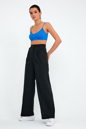 İki Pileli Palazzo Pantolon Siyah