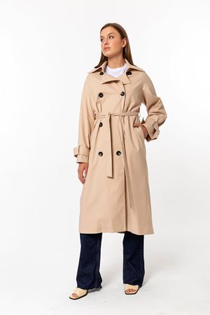 Kadın Uzun Astarlı Gabardin Trençkot  Açık Bej