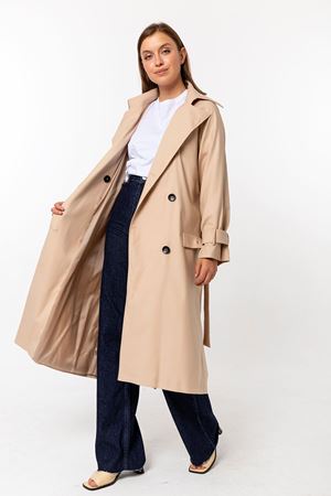 Kadın Uzun Astarlı Gabardin Trençkot  Açık Bej