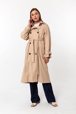 Kadın Uzun Astarlı Gabardin Trençkot  Açık Bej