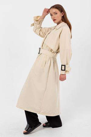 Kadın Krem Oversize  Uzun Trençkot Matilda