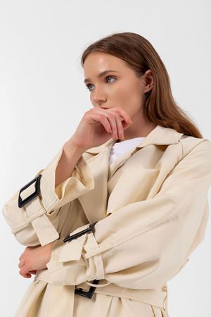 Kadın Krem Oversize  Uzun Trençkot Matilda