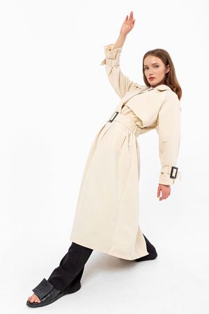 Kadın Krem Oversize  Uzun Trençkot Matilda