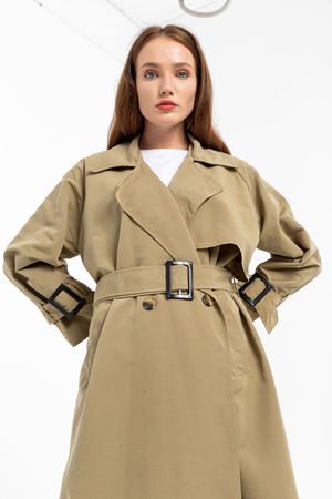 Kadın Açık Haki Oversize  Uzun Trençkot Matilda