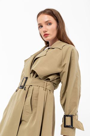 Kadın Açık Haki Oversize  Uzun Trençkot Matilda