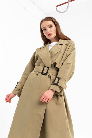Kadın Açık Haki Oversize  Uzun Trençkot Matilda