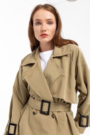 Kadın Açık Haki Oversize  Uzun Trençkot Matilda