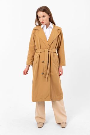 Klasik Camel  Vintage Uzun Trençkot Marlen