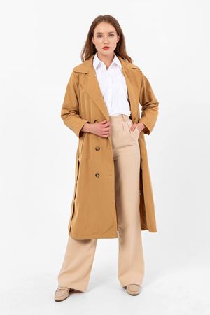 Klasik Camel  Vintage Uzun Trençkot Marlen