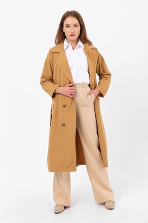 Klasik Camel  Vintage Uzun Trençkot Marlen