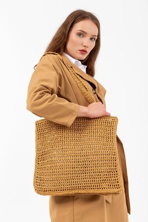 Özel Dikim Hasır Shopper Çanta Camel