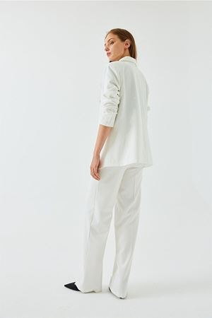 Palazzo Ceket Pantolon Takım Beyaz
