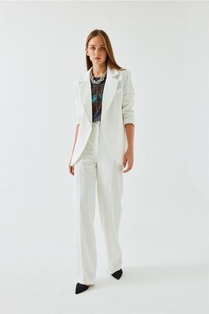 Palazzo Ceket Pantolon Takım Beyaz
