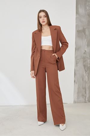 Kadın Palazzo Ceket Pantolon Takım Kahve