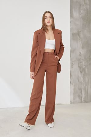 Kadın Palazzo Ceket Pantolon Takım Kahve