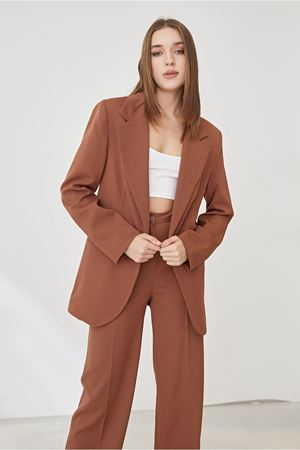 Kadın Palazzo Ceket Pantolon Takım Kahve