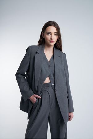 Kadın Oversize Blazer Ceket Gri - Antrasit